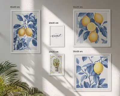 Ensemble de 5 tableaux motifs d'accents rustiques citronnés