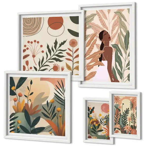 Lot de tableaux encadrés au style bohème avec motif végétal