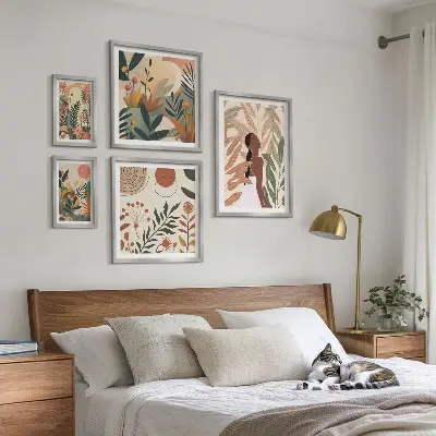 Lot de tableaux encadrés au style bohème avec motif végétal