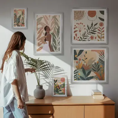 Lot de tableaux encadrés au style bohème avec motif végétal