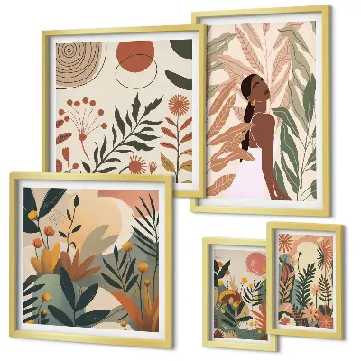 Lot de tableaux encadrés au style bohème avec motif végétal