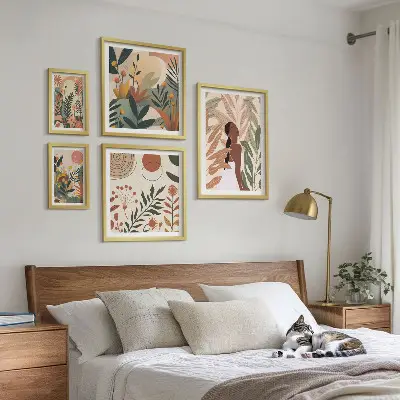 Lot de tableaux encadrés au style bohème avec motif végétal