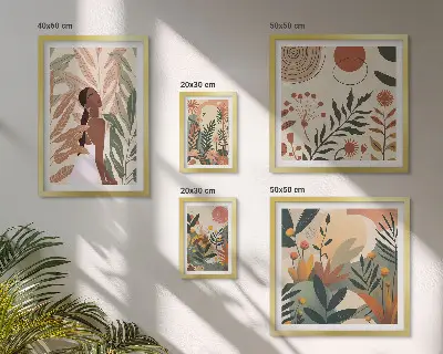 Lot de tableaux encadrés au style bohème avec motif végétal