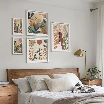 Lot de tableaux encadrés au style bohème avec motif végétal