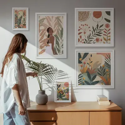 Lot de tableaux encadrés au style bohème avec motif végétal