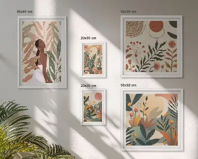 Lot de tableaux encadrés au style bohème avec motif végétal