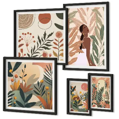 Lot de tableaux encadrés au style bohème avec motif végétal