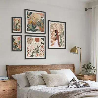 Lot de tableaux encadrés au style bohème avec motif végétal