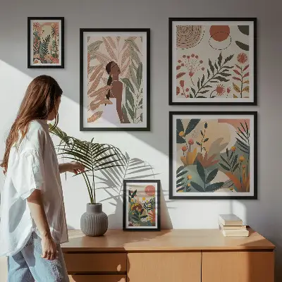 Lot de tableaux encadrés au style bohème avec motif végétal