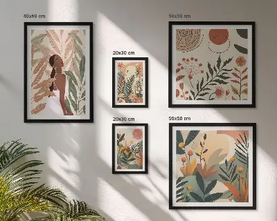 Lot de tableaux encadrés au style bohème avec motif végétal