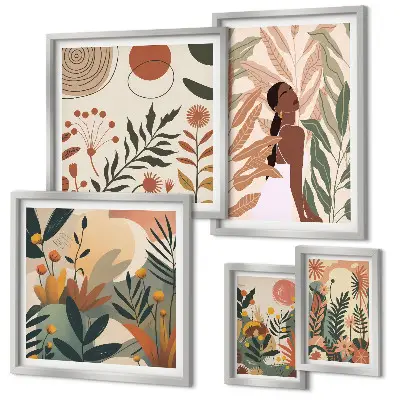 Lot de tableaux encadrés au style bohème avec motif végétal