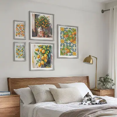 Tableau de décoration murale motifs vintage d'agrumes et de fleurs