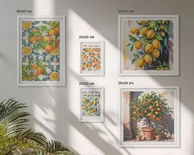 Tableau de décoration murale motifs vintage d'agrumes et de fleurs