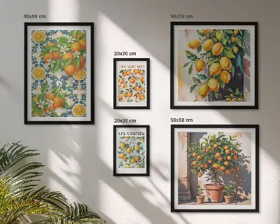 Tableau de décoration murale motifs vintage d'agrumes et de fleurs