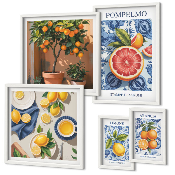 Ensemble de 5 tableaux Décorations vintage aux agrumes