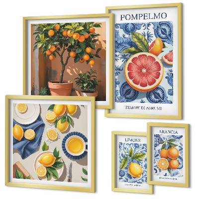 Ensemble de 5 tableaux Décorations vintage aux agrumes