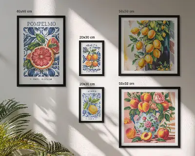Tableau de décoration murale motifs d'agrumes au style vintage ensoleillé