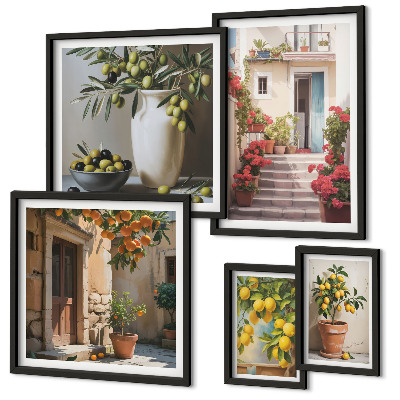 Lot de tableaux encadrés Rues citronnées à l'atmosphère particulière