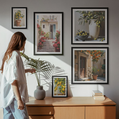 Lot de tableaux encadrés Rues citronnées à l'atmosphère particulière