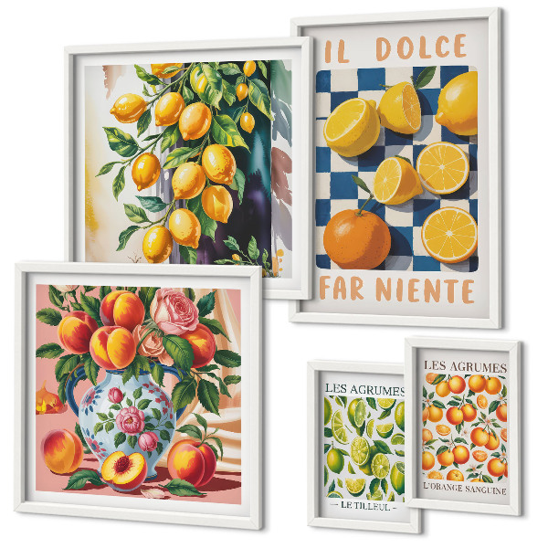 Ensemble de 5 tableaux Agrumes rétro dans la cuisine