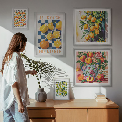 Ensemble de 5 tableaux Agrumes rétro dans la cuisine