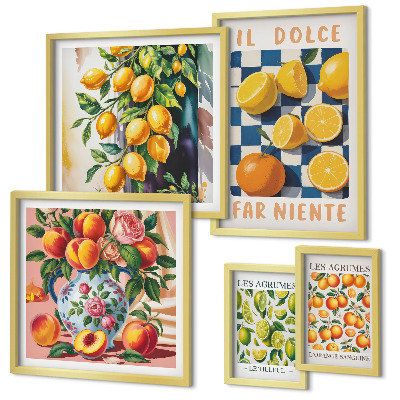 Ensemble de 5 tableaux Agrumes rétro dans la cuisine