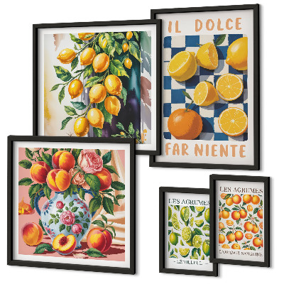 Ensemble de 5 tableaux Agrumes rétro dans la cuisine