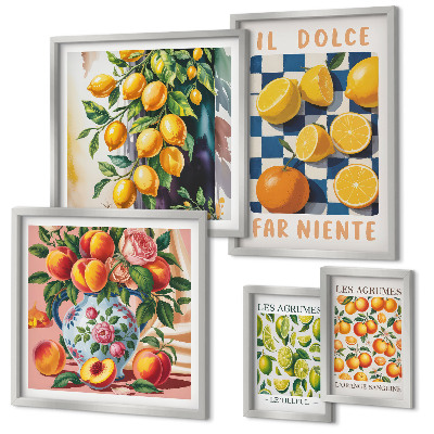 Ensemble de 5 tableaux Agrumes rétro dans la cuisine
