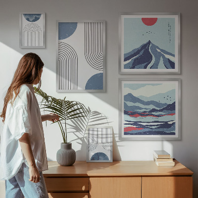 Lot de tableaux encadrés Géométrie des paysages abstraits