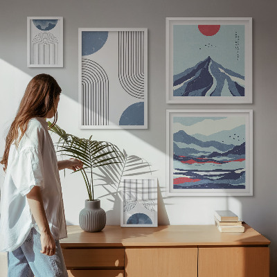 Lot de tableaux encadrés Géométrie des paysages abstraits