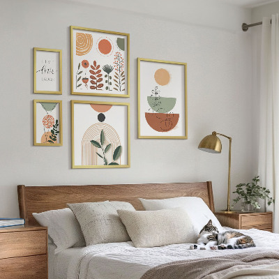 Ensemble de 5 tableaux Graphismes végétaux et géométriques élégants