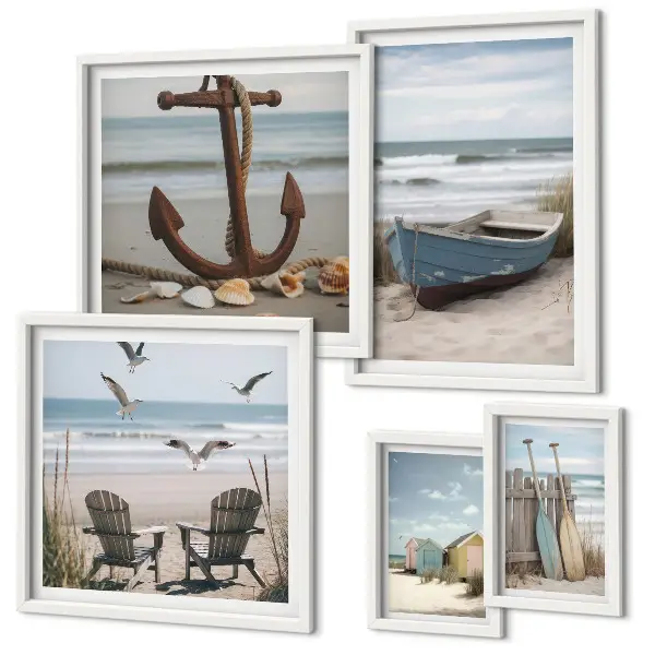 Ensemble de 5 tableaux ambiance bord de mer détente et plage
