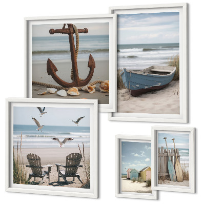 Ensemble de 5 tableaux Ambiance bord de mer, détente, plage