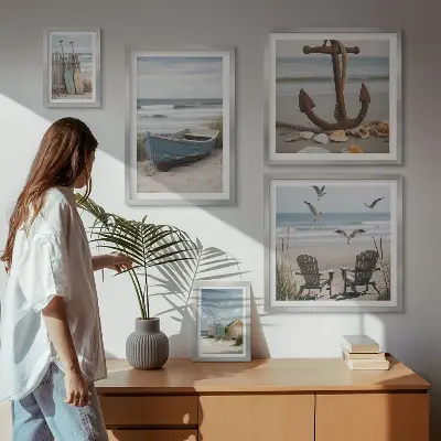 Ensemble de 5 tableaux ambiance bord de mer détente et plage