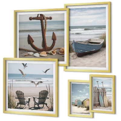 Ensemble de 5 tableaux Ambiance bord de mer, détente, plage