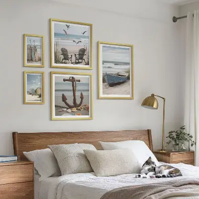 Ensemble de 5 tableaux ambiance bord de mer détente et plage