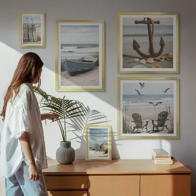 Ensemble de 5 tableaux ambiance bord de mer détente et plage