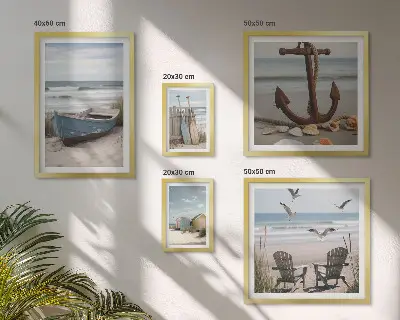 Ensemble de 5 tableaux ambiance bord de mer détente et plage