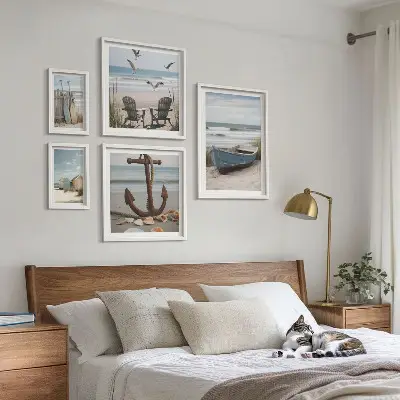 Ensemble de 5 tableaux ambiance bord de mer détente et plage