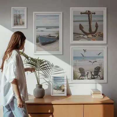 Ensemble de 5 tableaux ambiance bord de mer détente et plage