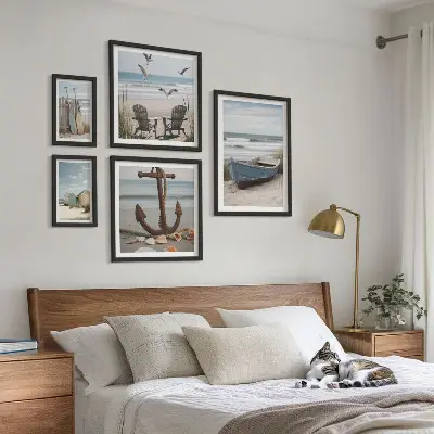 Ensemble de 5 tableaux ambiance bord de mer détente et plage
