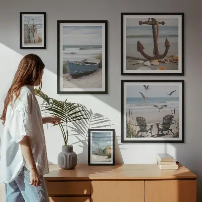 Ensemble de 5 tableaux ambiance bord de mer détente et plage