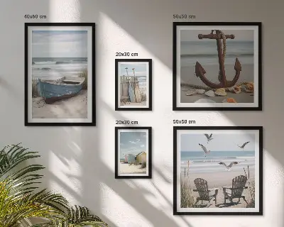 Ensemble de 5 tableaux ambiance bord de mer détente et plage