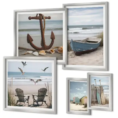 Ensemble de 5 tableaux ambiance bord de mer détente et plage