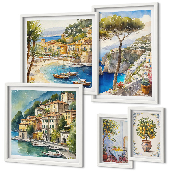 Lot de tableaux encadrés Villes balnéaires élégantes