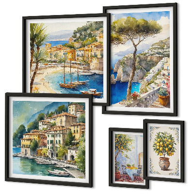 Lot de tableaux encadrés Villes balnéaires élégantes