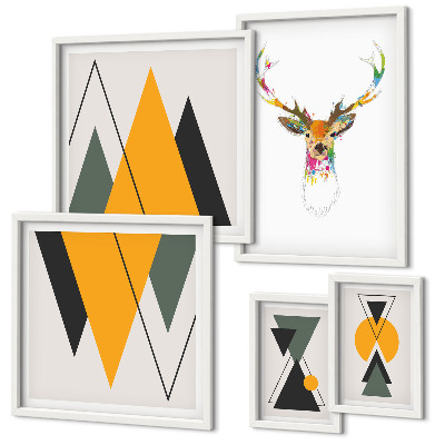 Ensemble de 5 tableaux Motifs colorés de style bohème