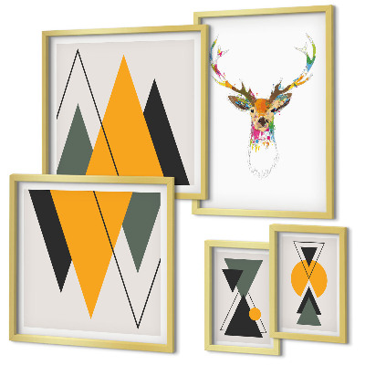 Ensemble de 5 tableaux Motifs colorés de style bohème