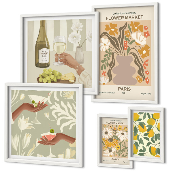Lot de tableaux encadrés Fleurs et fruits style vintage