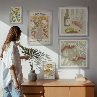 Lot de tableaux encadrés Fleurs et fruits style vintage